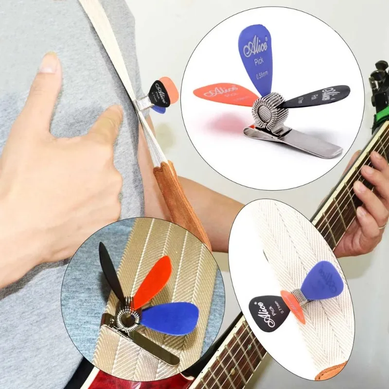 

Universal Metal Guitar Picks Holder Clip with 3 Pcs Picks Guitar Picks Colors Random General Guitar Accessories