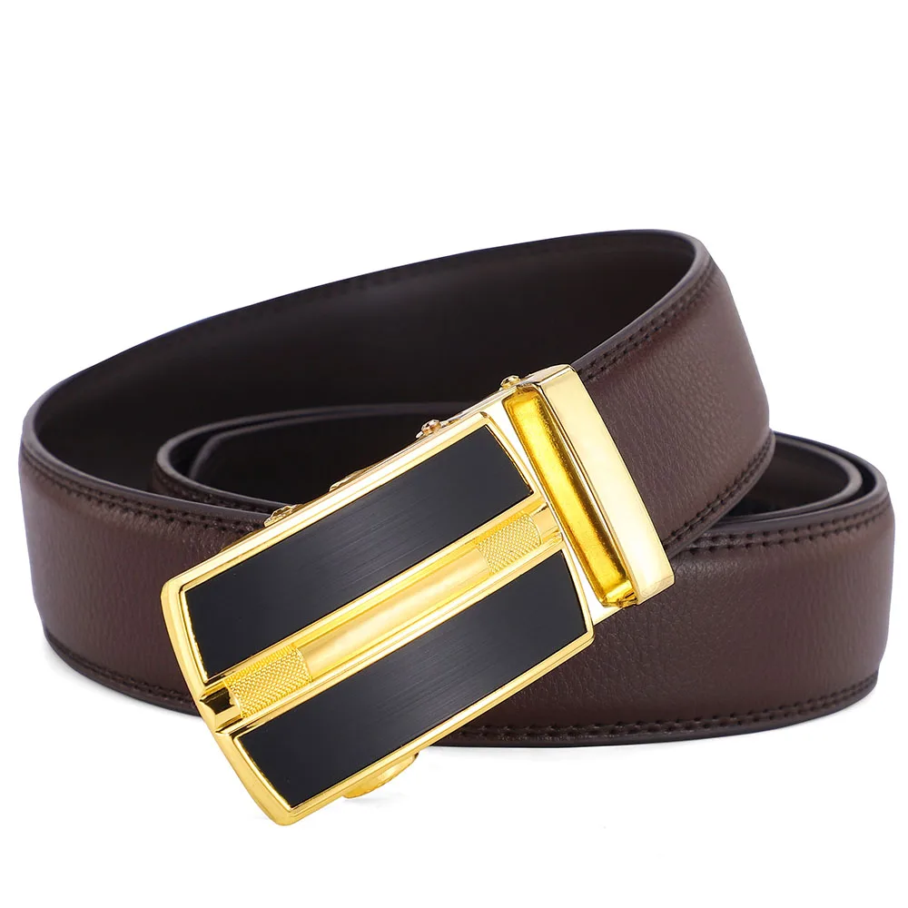 2024 New Men\'s Cowhide Automatic Buckle Leather Belt Genuine Leather Belt Fashion Belt Double Sided Genuine Leather Belt Brother