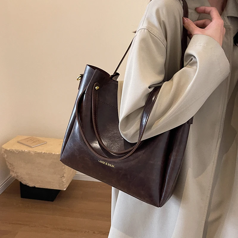 Fashion Trend Leather Tote Bag for Women 2023 Female Simple Large High Capacity Shoulder Side Bag Handbags and Purses