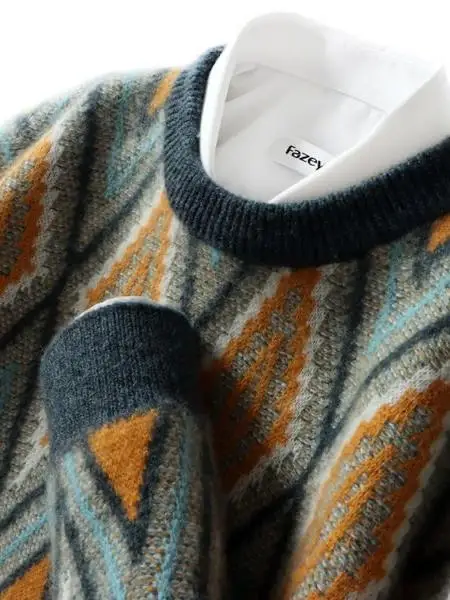 

100% wool crew neck thickened color matching sweater loose business casual cashmere knitted bottoming shirt