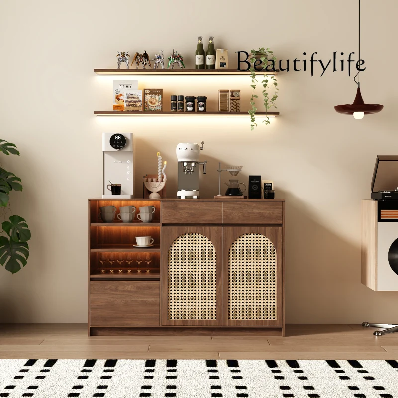 

Integrated tea cabinet against the wall Storage rattan cabinet Living room Solid wood short medium and ancient tea edge