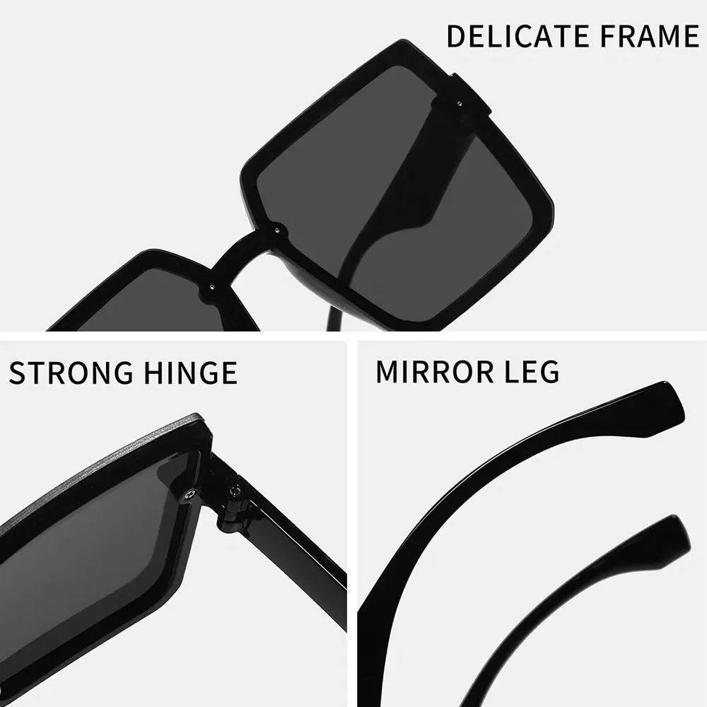 Classic Plastic Oversized Sunglasses Big Frame Quadrilateral Women Square Sun Glasses UV400 Eyewear for Lady for Unisex