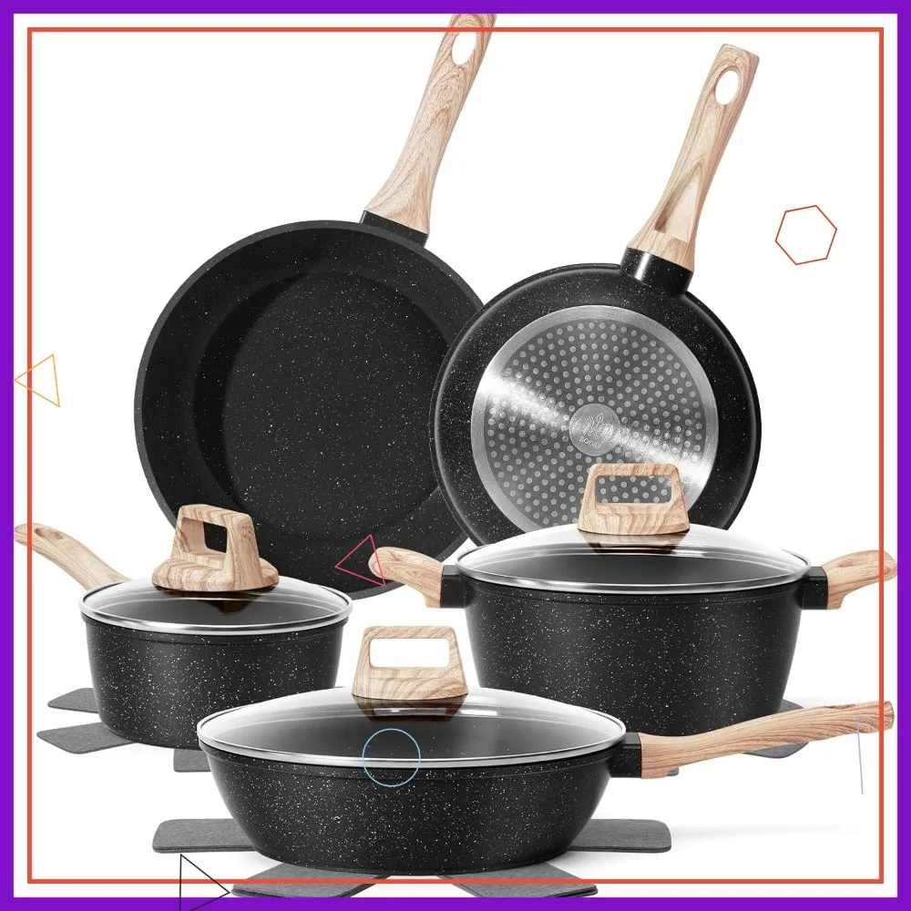 

12-Piece Non-Stick Cookware Set, Granite Coating, Induction Compatible, PFAS-Free