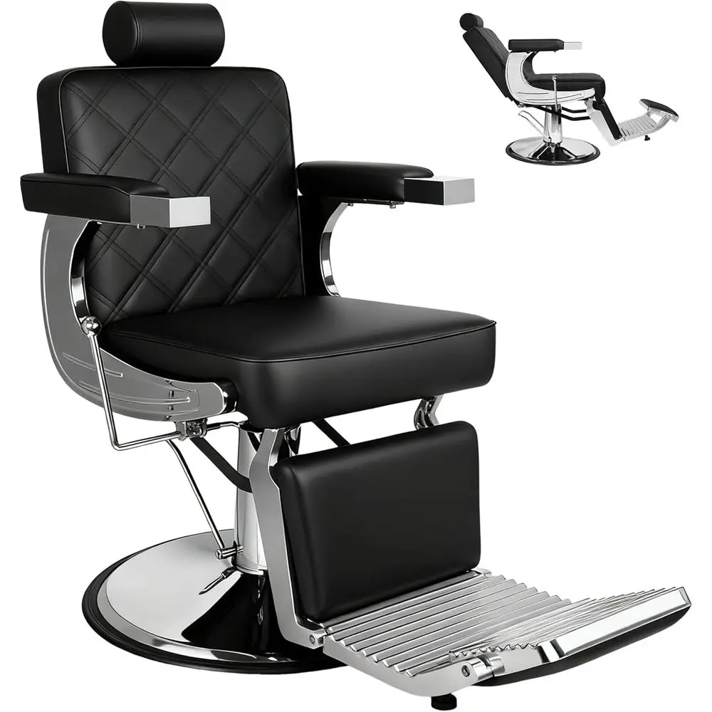 

Barber Chair or Barbershop, Heavy Duty Hydraulic Reclining Barber Sn Chair or Hair Stylist with Diamond Stitch PU Leather, 360°