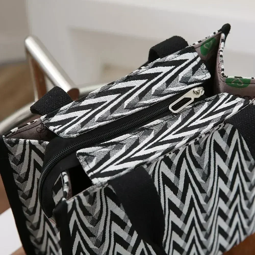 LVE7-Sac fourre-tout en toile à motif chevron pour femme, décoration de patch de lettre rétro, sac à main de shopping décontracté