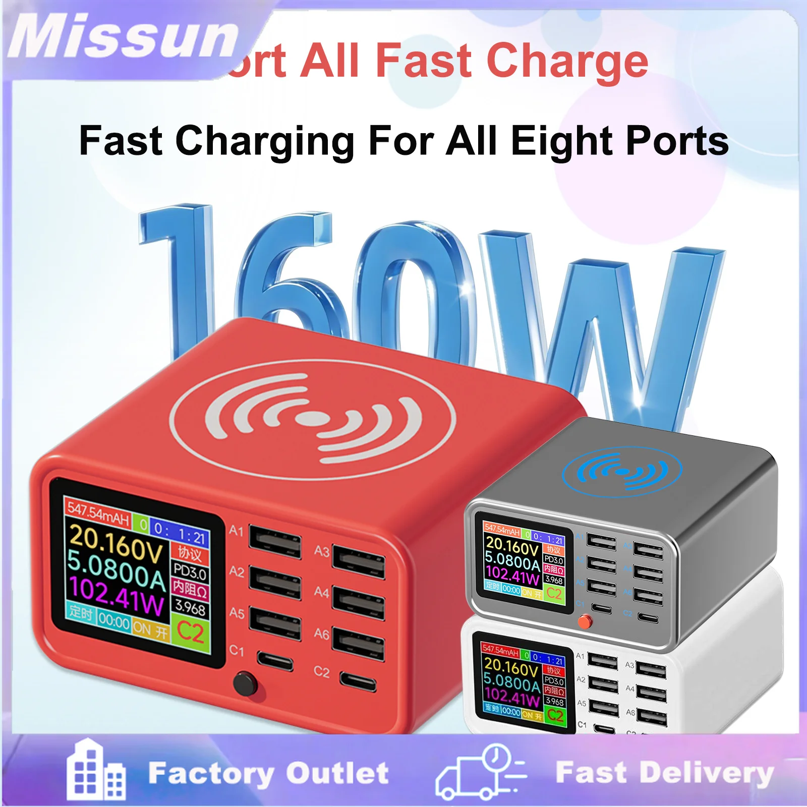 15w-ワイヤレス充電器、8ポート高速充電、100w-高速充電ステーション、携帯電話用-type-c-ラップトップ電源アダプター、フラッシュ充電対応