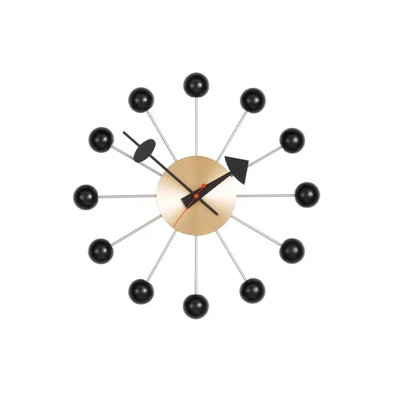 High Quality Nature Wall Clock Brass Bell Shell with Second Hand Metal SolidWood Ball Quiet Design Nordic Home Decoration Black