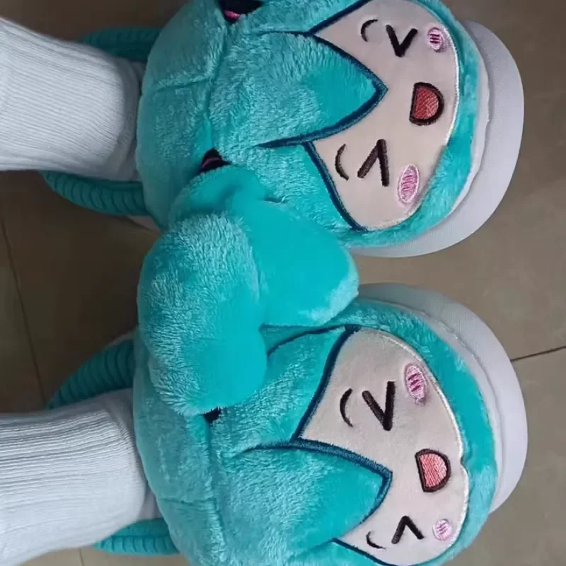 Autunno inverno Hatsune New Miku Home Shoes Anime periferiche Cartoon Cute Warm Plush Slipper Indoor antiscivolo Blue Gift Kids Adult