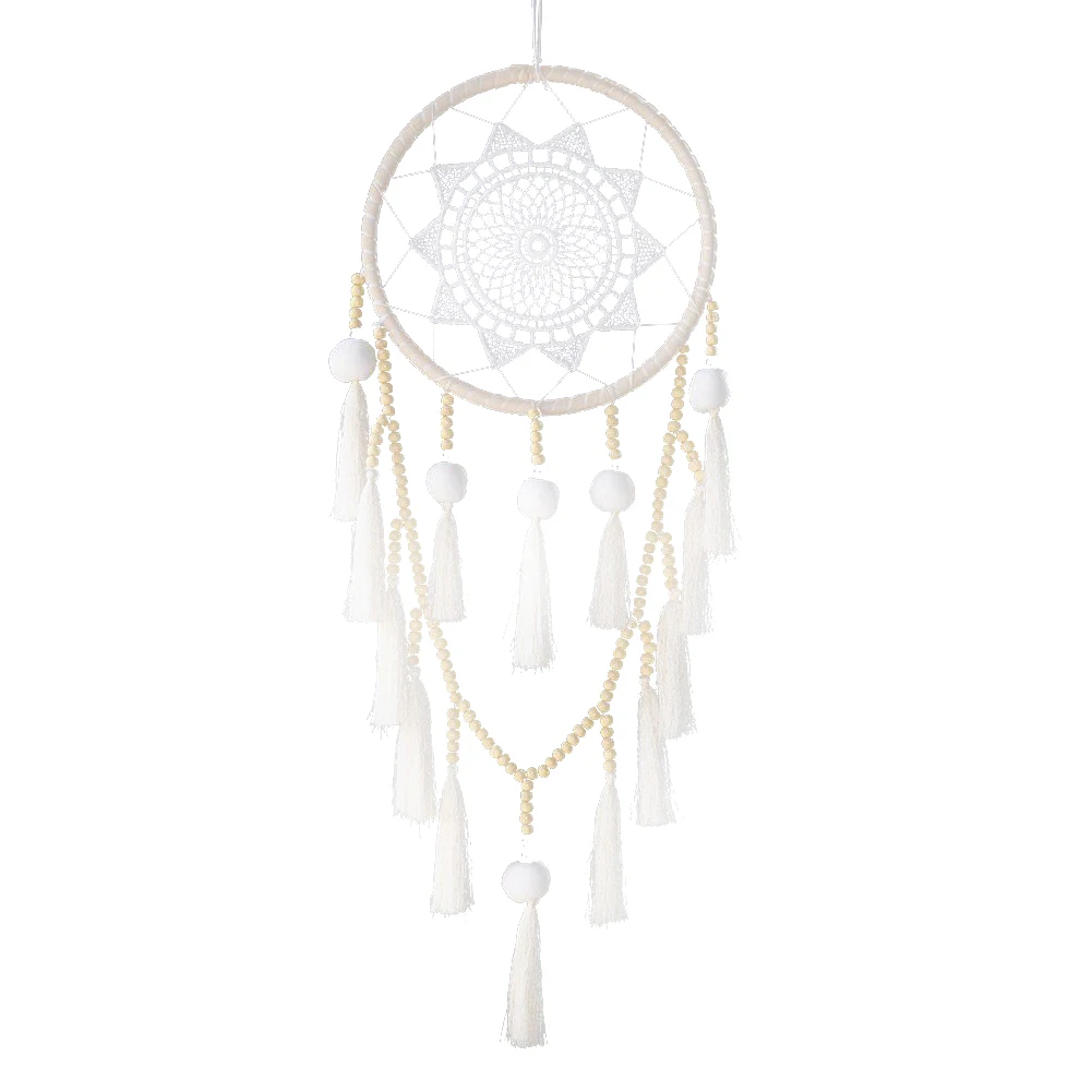 Macrame Wall Hanging Dream Catcher Large Natural Hairball (Beads with tassel)