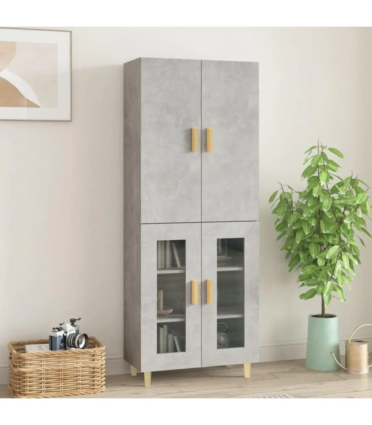 Sideboards high sideboard concrete gray plywood 69,5x34x180 cm