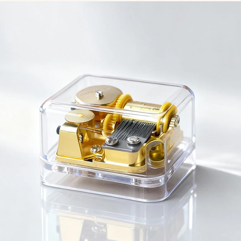 Caja de Música Mecánica con Caja de Plástico Transparente, Miniatura Metálica Decorativa Coleccionable para Niña, Niño o Amigo