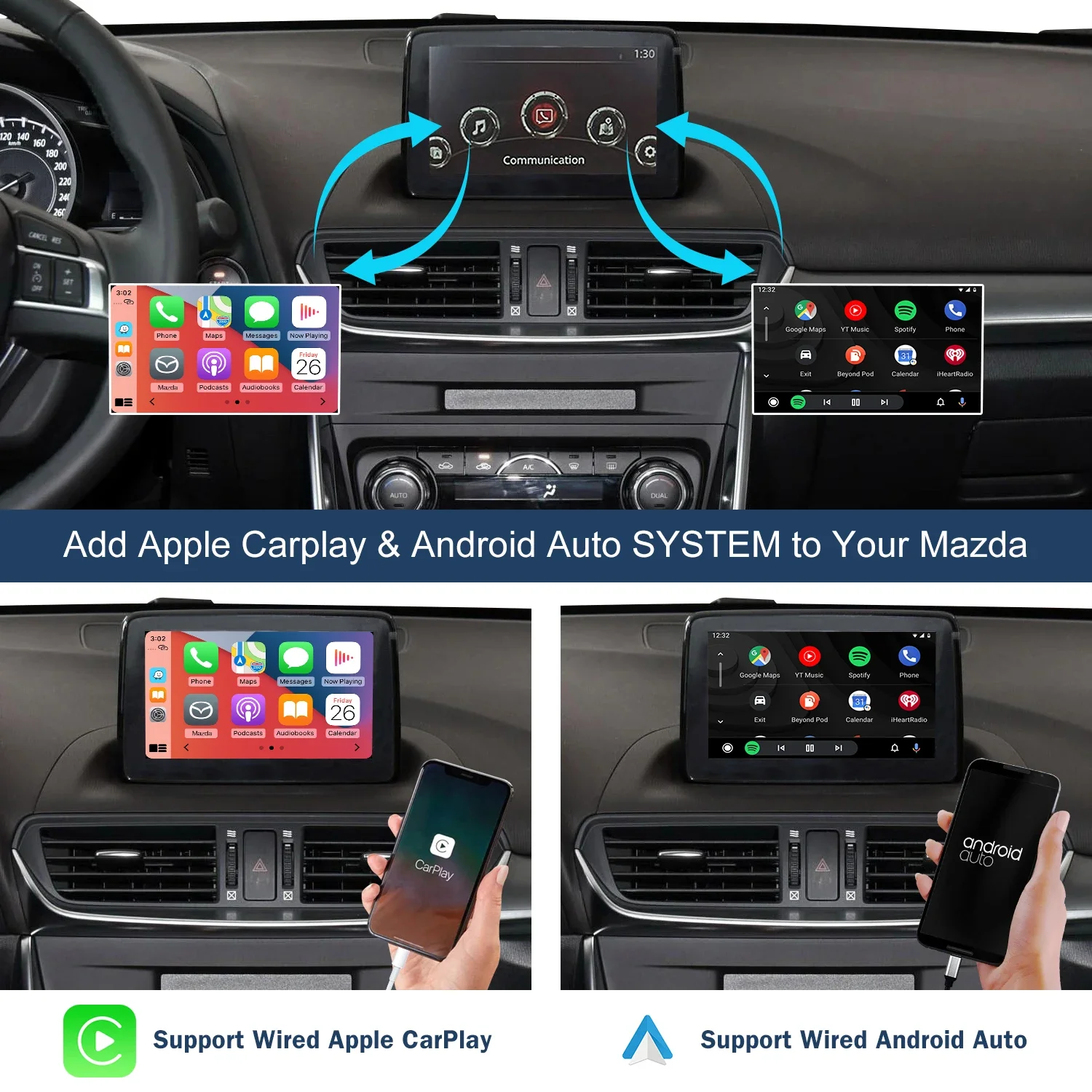 Road Top 00008FZ34 Interface Decoder Apple CarPlay Android Auto TK78-66-9U0C Retrofit Kit Fits For Mazda 3 Mazda3 2014-2018