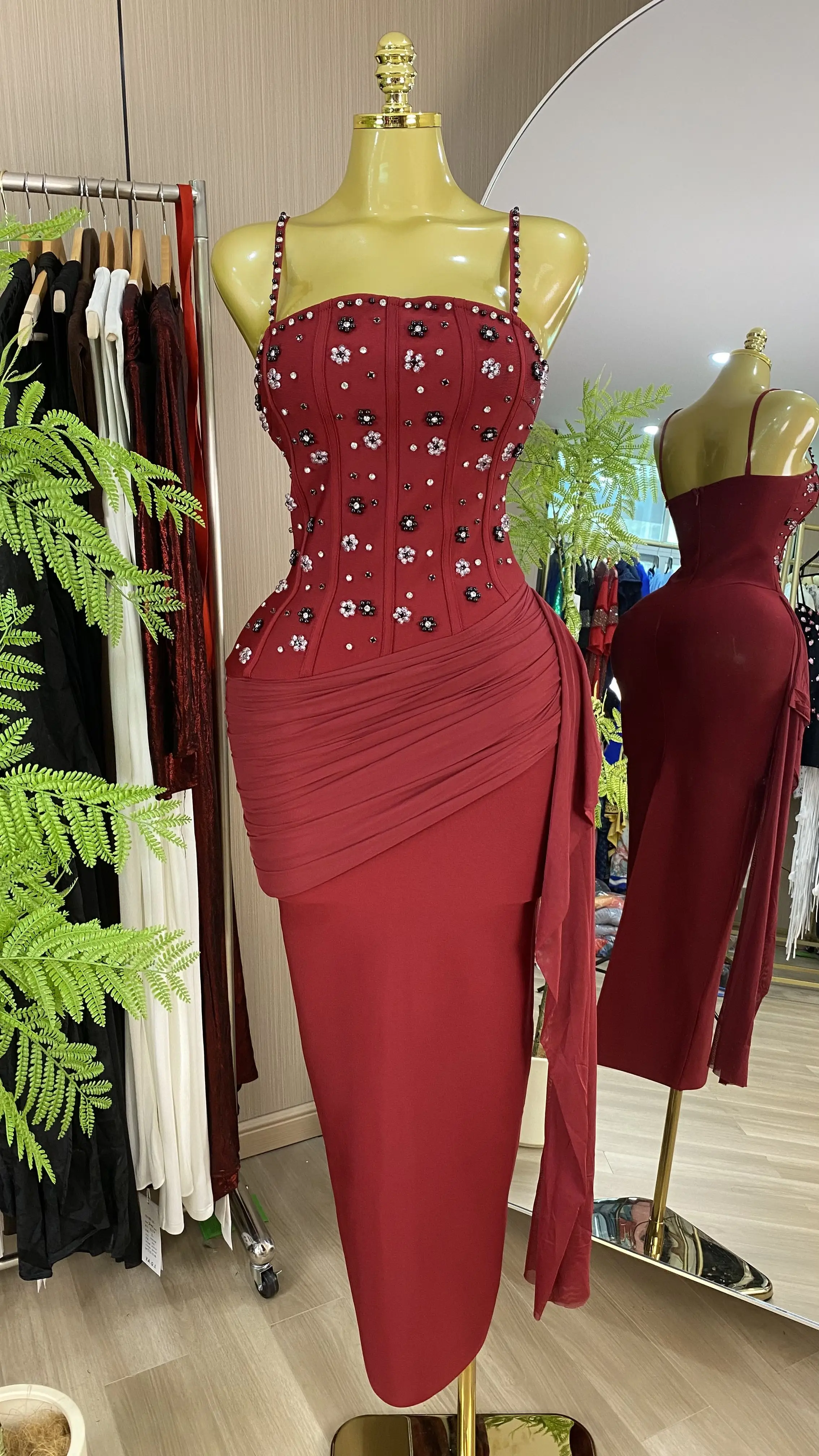 

Fashionable and sexy backless rhinestone beaded halter top, fitted bandage long dress for women's evening gown-GZXX805