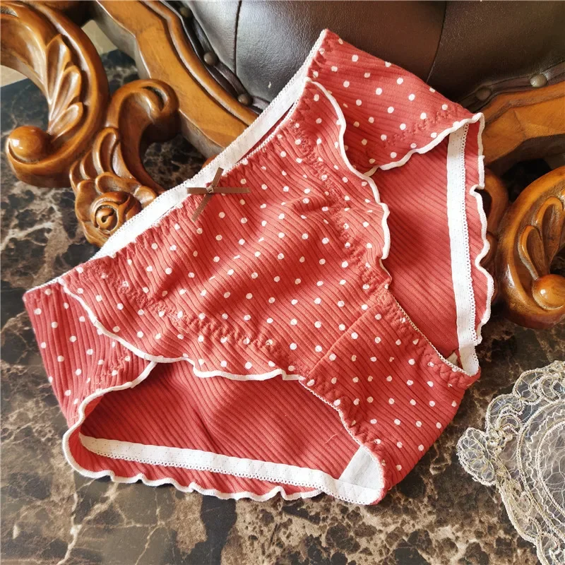 2024 Polka Dot Fungus Cute Cotton Sweet Fairy Sexy Low Waist Female Underwear Student Bow Personality Fashion Comfortable Briefs