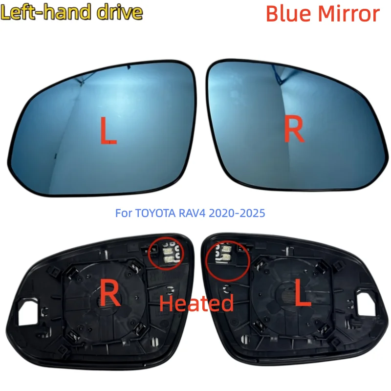 

For TOYOTA RAV4 2020 2021 2022 2023 2024 2025 1 pair heated Side Rearview Mirror Blue Glass Lens