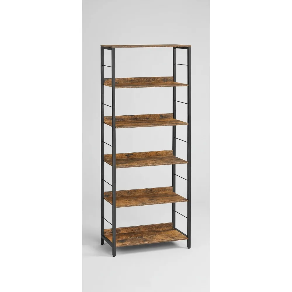 

6-Tier Industrial Bookshelf, Rustic Brown & Black, Heavy-Duty Storage for Home Office, Living Room