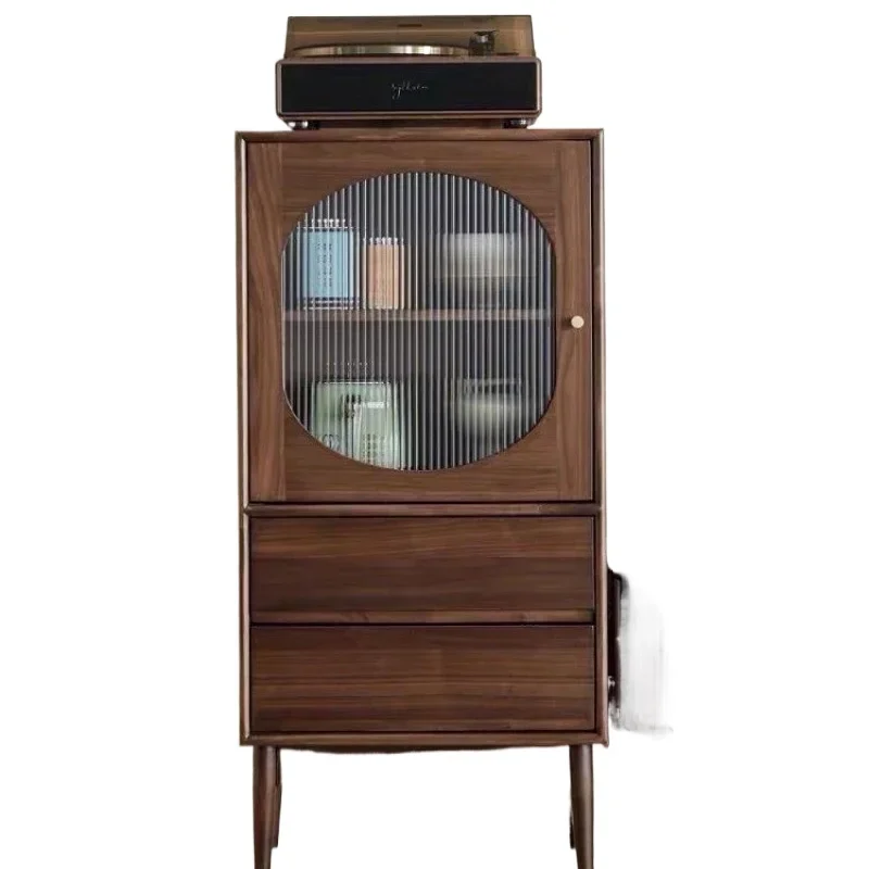 

Simple solid wood wine cabinet, living room storage storage, Nordic TV, sofa corner cabinet, black walnut color