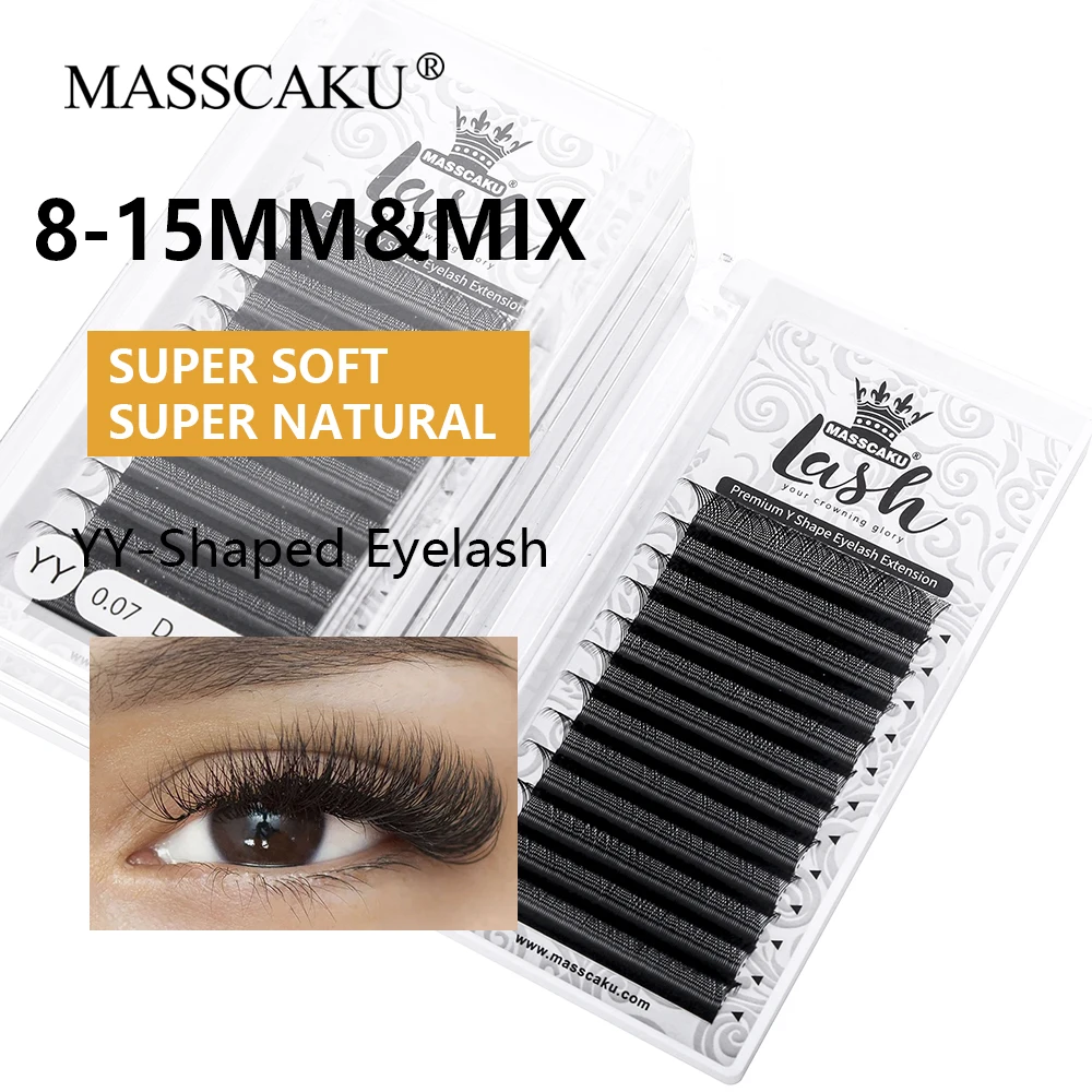 

Factory Wholesale C D Curl YY Shape Eyelashes Extension Hand Woven Double/Triple Split Tips False Eyelash Tray for Beauty Makeup