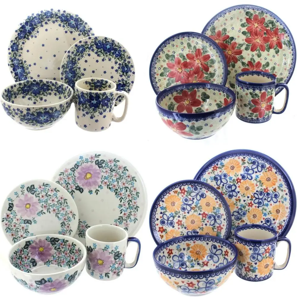 

Melanie Blue Керамический набор столовой посуды из 4 предметов — повседневное столовое и повседневное использование — сервис для одного — идеально подходит для личного места