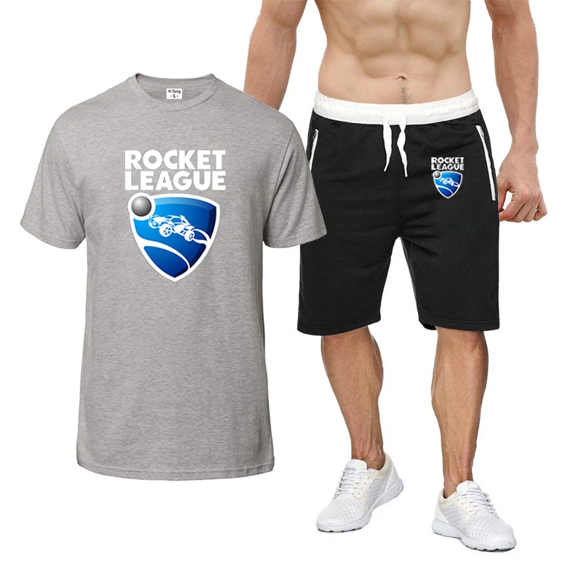 2024 Logo Rocket League męskie letnie drukowanie nowe oddychające ośmiokolorowe zestawy z krótkim rękawem wygodny T-shirt + szorty garnitur