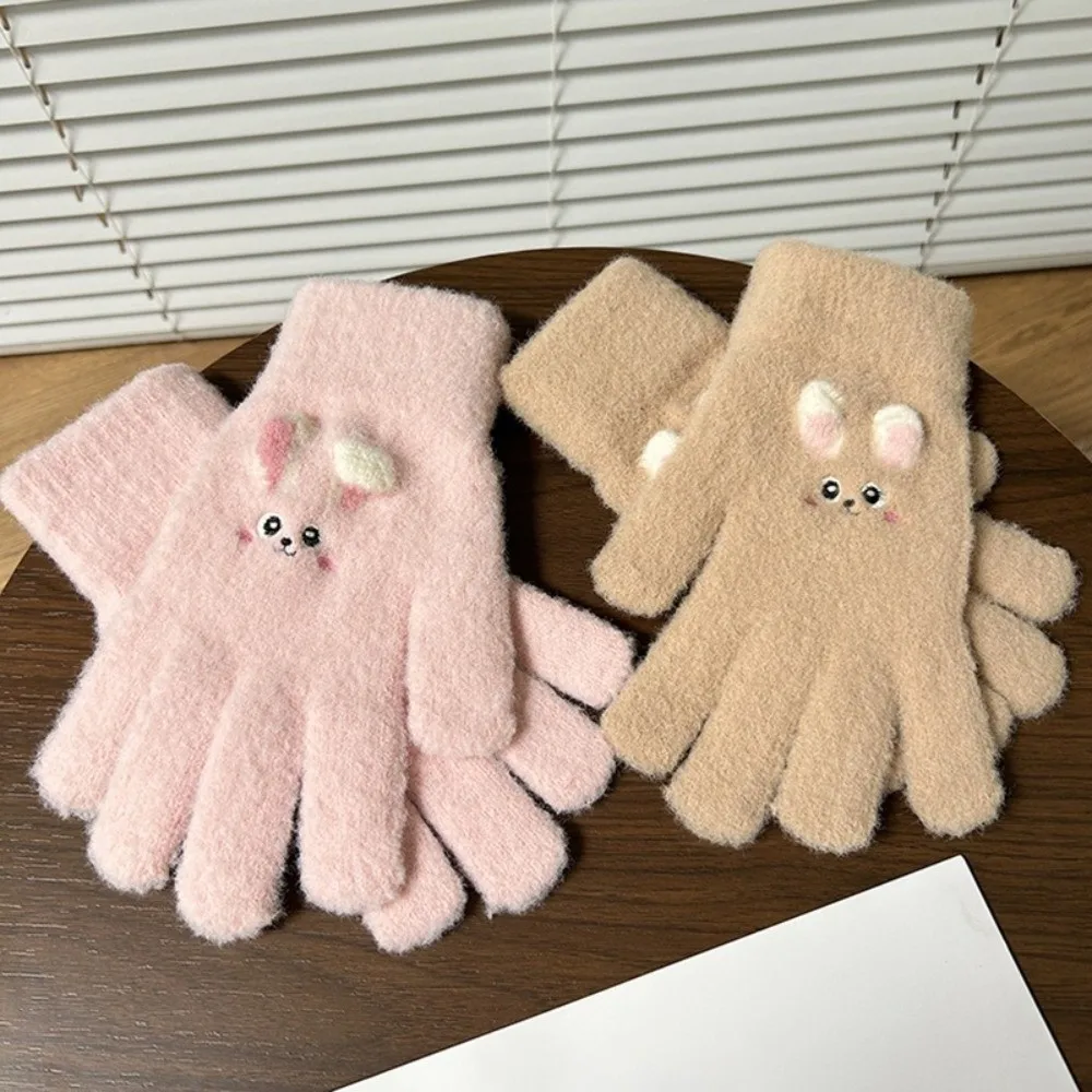 Cute Polyester Full Finger Embroidered Gloves Rabbit Pattern Daily Use One Tip Thick Gloves Cycling Winter Warm Gloves Women