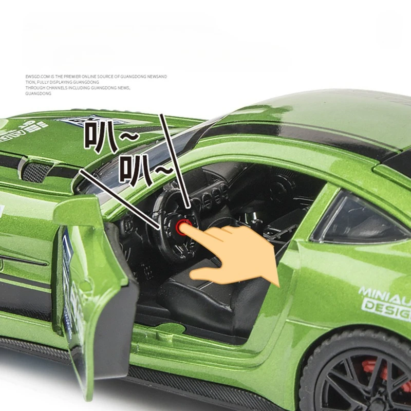 Modèle de Voiture en alliage moulé sous pression, échelle 1/32 Benz AMG GTR, son et lumière, Voiture Miniature, véhicules jouets pour enfants, cadeau d'anniversaire