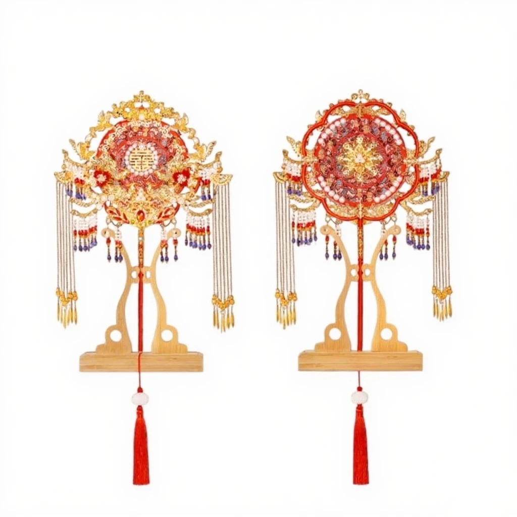 Leque de casamento com coroa de Phoenix e nuvens rosadas