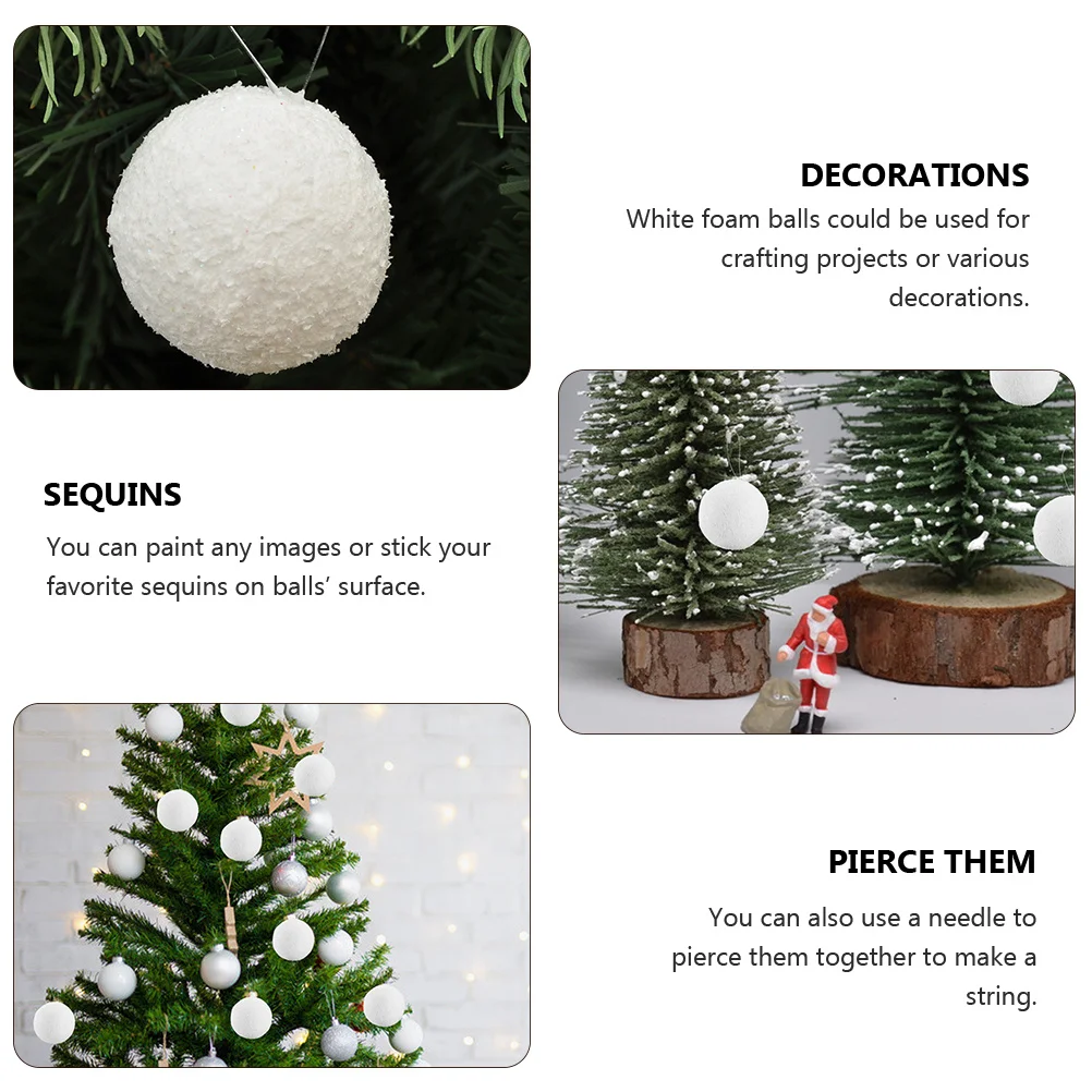 

12Pcs Christmas Ball White Craft Balls for Art Party Decor Tree Xmas Ornament DIY Painting Sequins Needle String Projects