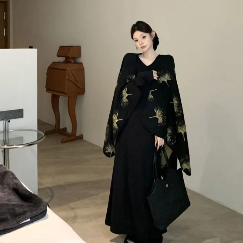 المرأة محبوك عباءة oulder V-ne طويل الدكتور Faion مجموعة الخريف الشتاء عادية Sle قطعتين دعوى تنوعا ملابس خارجية #2