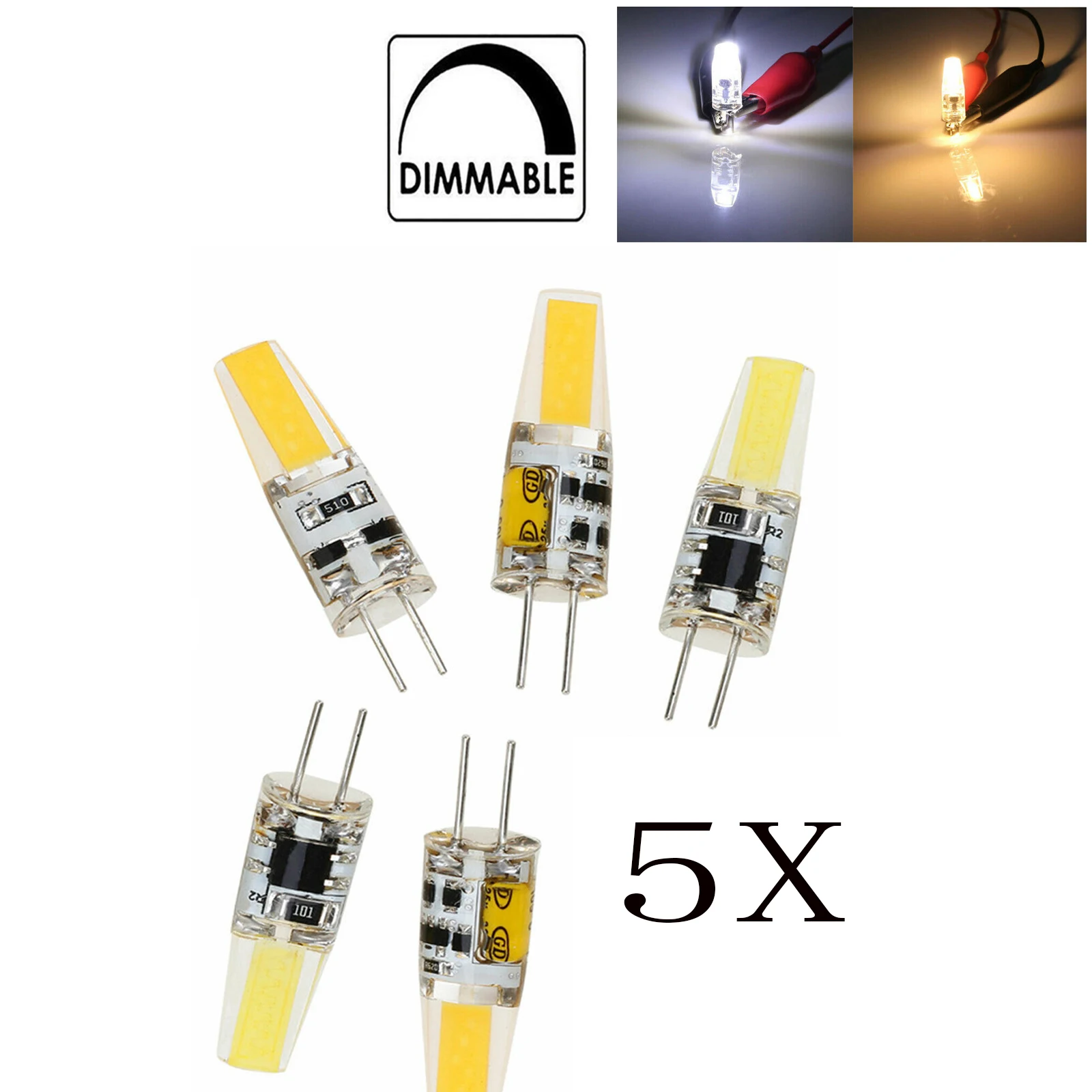 

5PCS Mini G4 Led Silicone Lamp 6W Dimmable Bulb 12V 110V Home Cob Cover Cool White 6000K Bombillas Clear Chandelier For Pendant