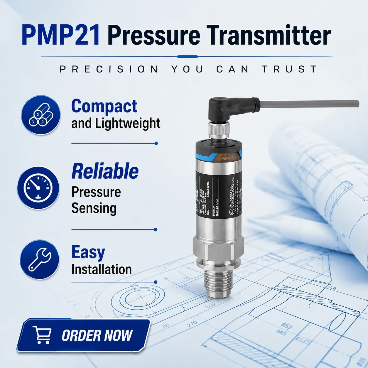 PMP21 Pressure Transmitter Compact Industrial Pressure Sensor for Process Measurement