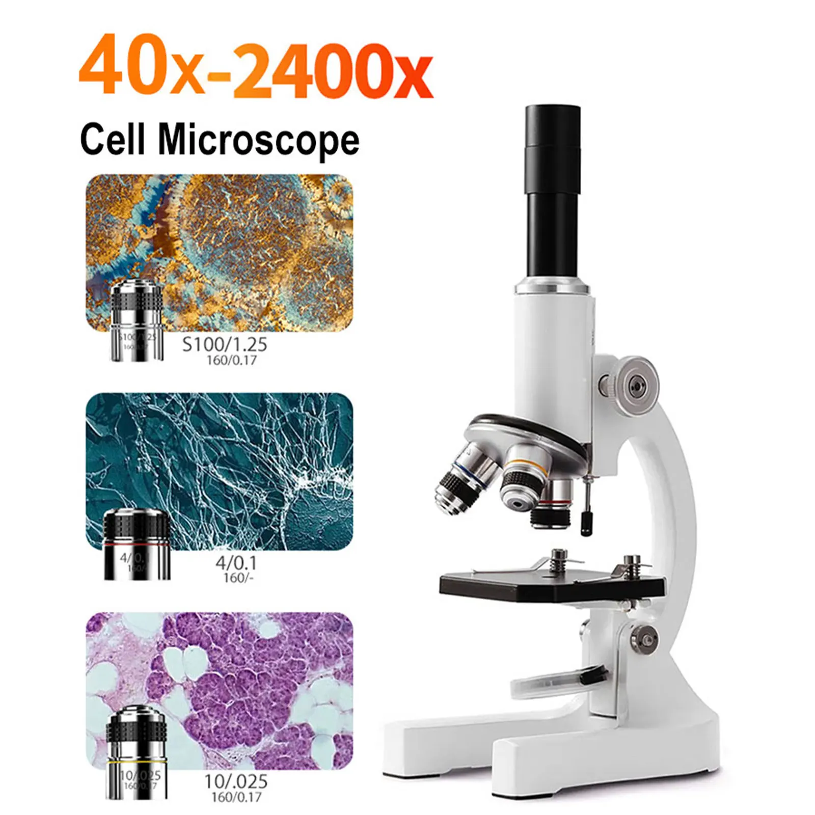 Microscope biologique optique monoculaire 40X-2400X pour les enfants d'âge scolaire, expériences scientifiques, biologie