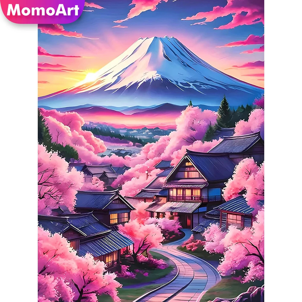 

Алмазная вышивка Momoart: Цветы вишни и гора Фудзи. Алмазная живопись для начинающих. Мозаика для декора стен дома.