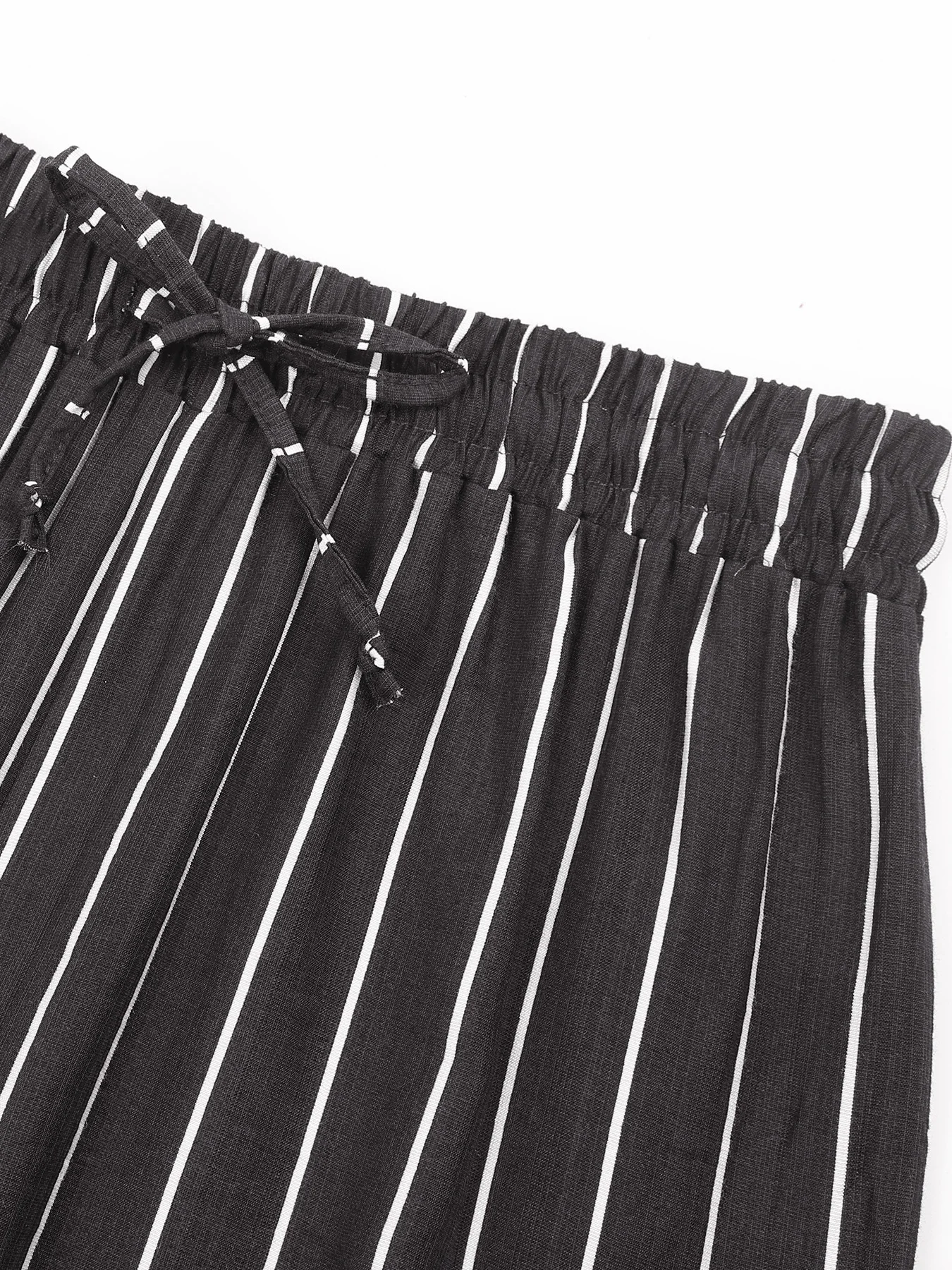 Gestreiftes zweiteiliges Outfit für Damen, ärmelloses Tanktop mit Knöpfen und elastische Hose mit weitem Bein und Kordelzug, lässiger Urlaubskostüm – Detail 33