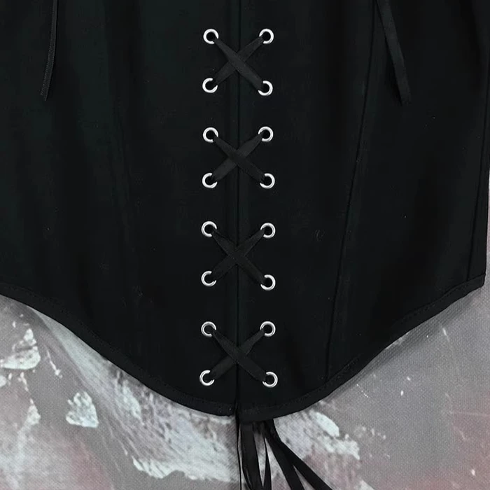 

Female Cotton Corsets Bustiers Overbust Lace Up Front Vintage Bodices Black Stage Costume Waist Trainer Crop Top