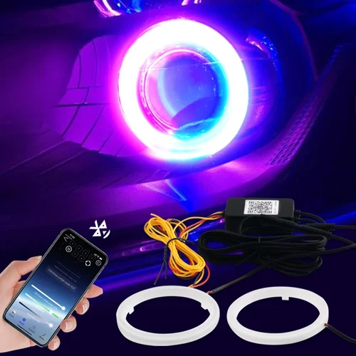 Imagen 1 del producto 2 uds RGB algodón LED Ojos de Ángel Halo anillo 60/70/80/90/95/100/110/120mm lámpara de faro LED para coche motocicleta DRL ojos Control por aplicación