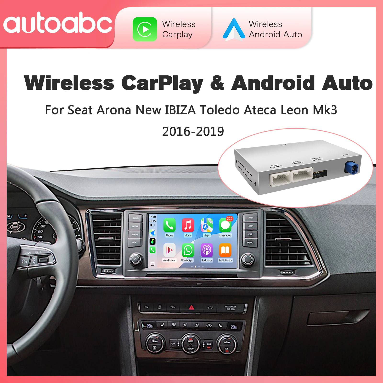 AUTOABC Wireless carplay Android Auto For Golf7 Arona IBIZA Toledo Ateca Seat Leon Mk3 2014-2019 Support OEM Aftermarket Camera