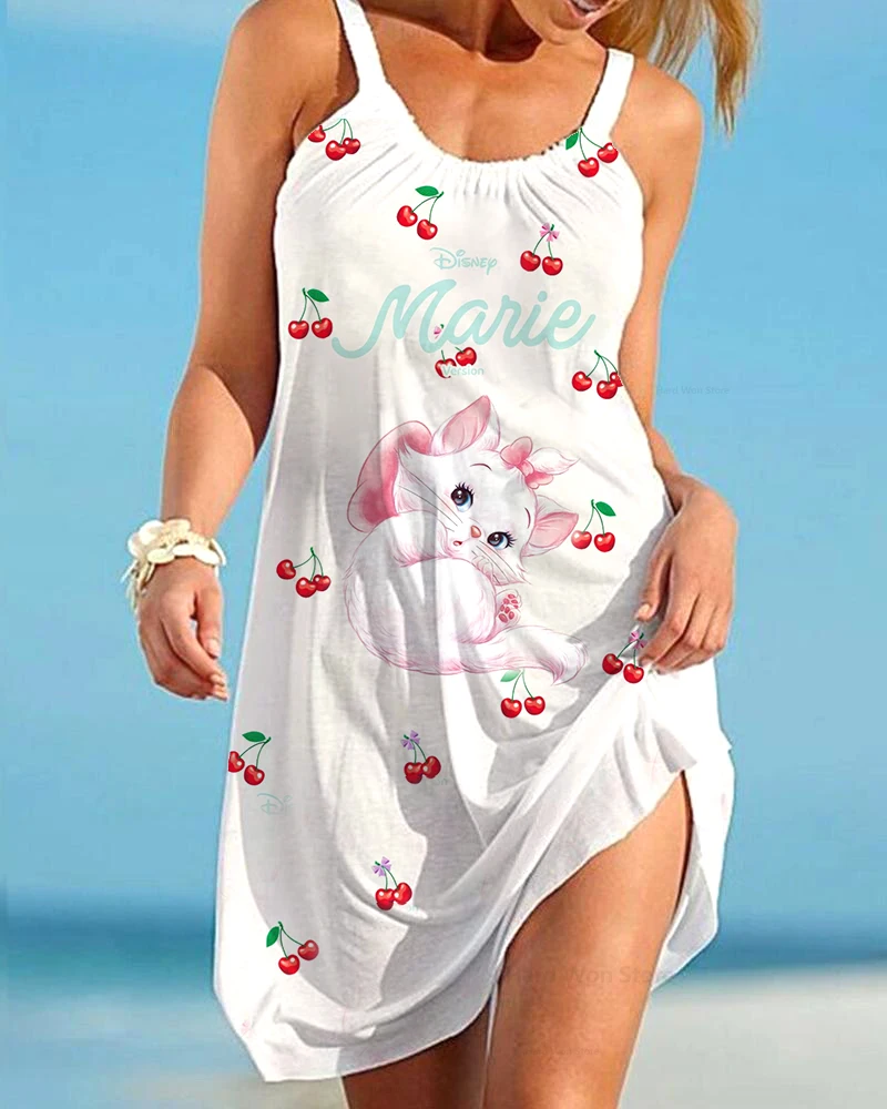 Nieuwe zomer vakantie aan zee casual strandjurk Disney Marie Cat Print tanktopjurk losse comfortabele jurk