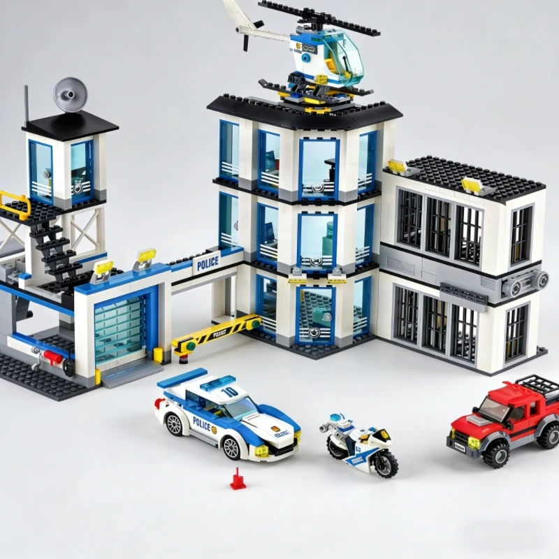 

City Building Blocks Series Police Headquarters Police Car Helicopter Creative Construction DIY Toy Gift 60141