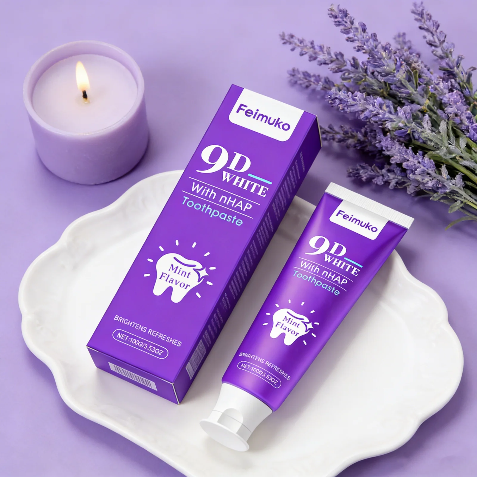 Purple 9D White Teeth Whitening Toothpaste Effectively Remove Yellow Freshen Mint Maintain Oral Hygiene Deep Cleaning Toothpaste