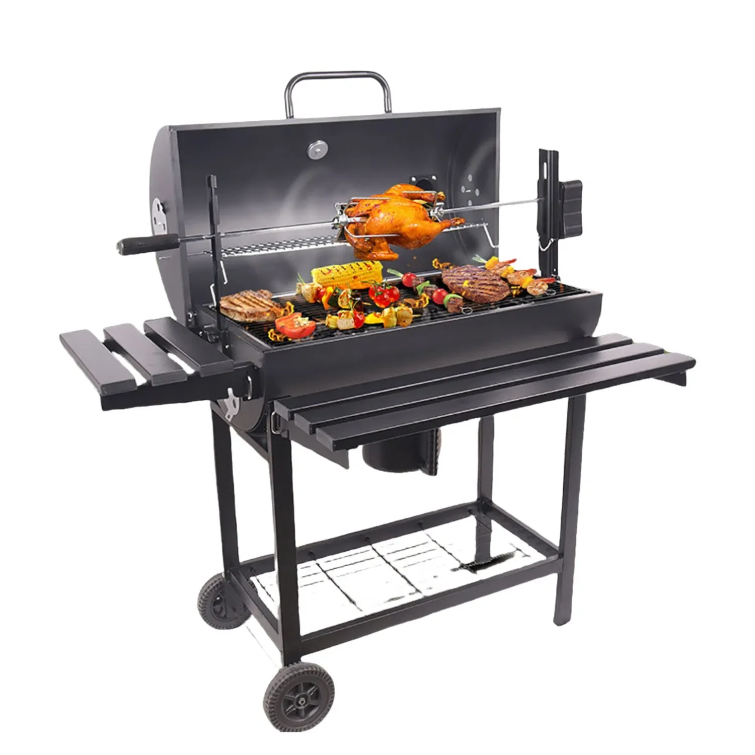 

Portable Oil Drum Barrelbackyard Charcoal, Barbeque BBQ Grills Equipped with Electric Rotating Grilling Bracket
