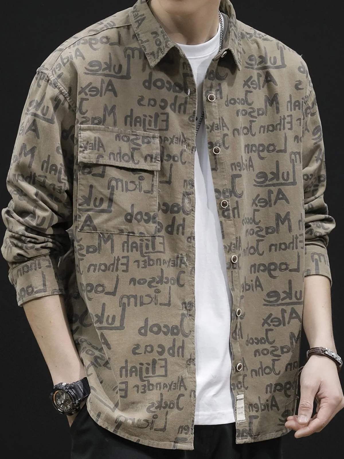 

Мужская винтажная вельветовая куртка свободного кроя с принтом в американском стиле, демисезонная, повседневная