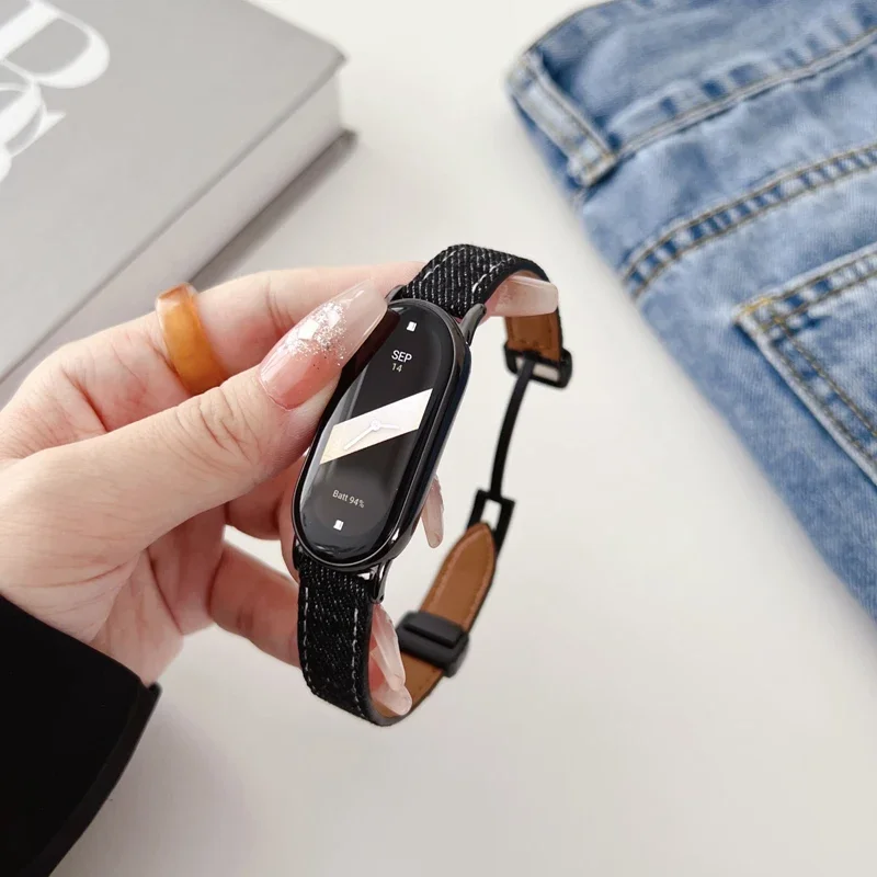 Korean Denim Canvas Leather Strap for Xiaomi Mi Band 6 5 7 8 Replacement Wristband for MiBand 8 7 Magnetic Bracelet Accessories