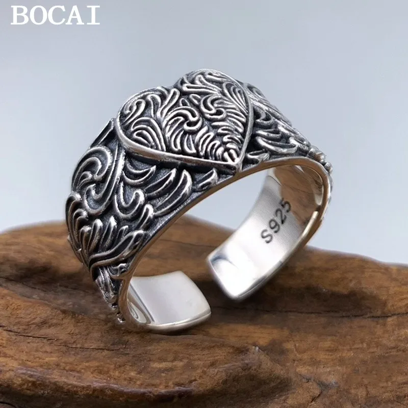 

BOCAI New S925 Sterling Silver Fashionable Personalized Retro Pattern Elements Eternal Vine Grass Love Ring Male and Fema