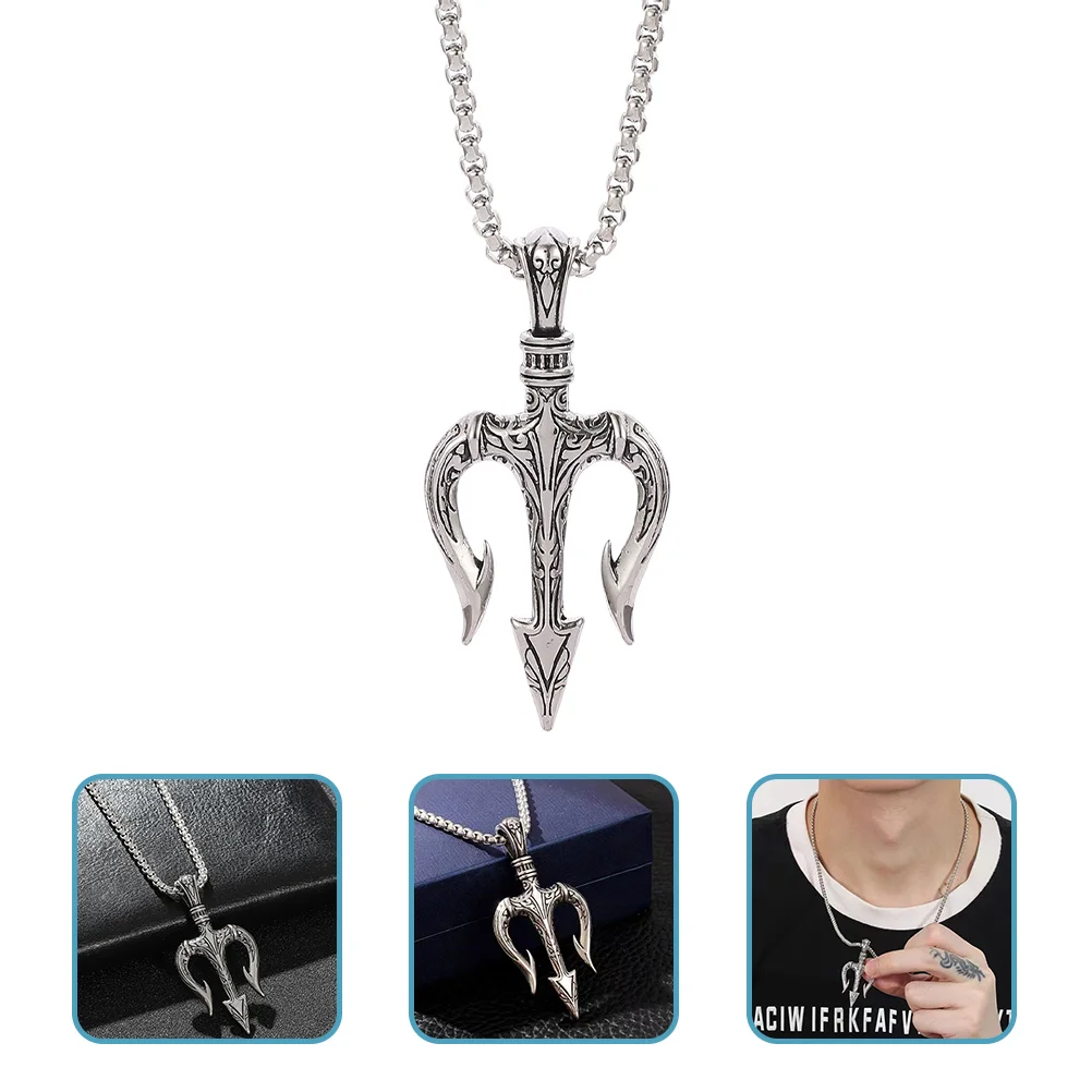 

Trident Necklace Necklaces for Men Mens Pendant Jewelry Punk Titanium Steel Chain with Man