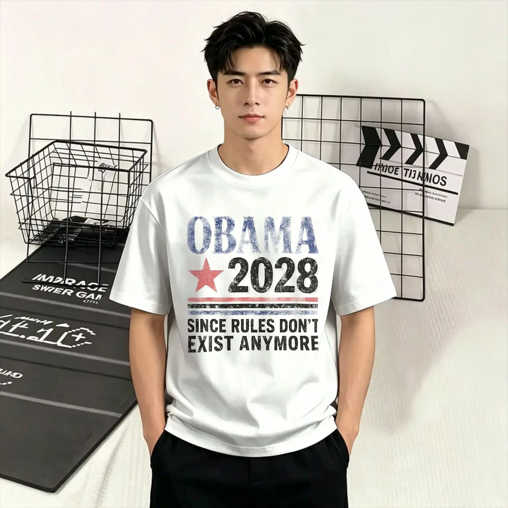 Men's Obama 2028 Since Rules Don't Exist Anymore T Shirt  Cotton Clothing Vintage Short Sleeve O Neck Tees Gift Idea T-Shirts