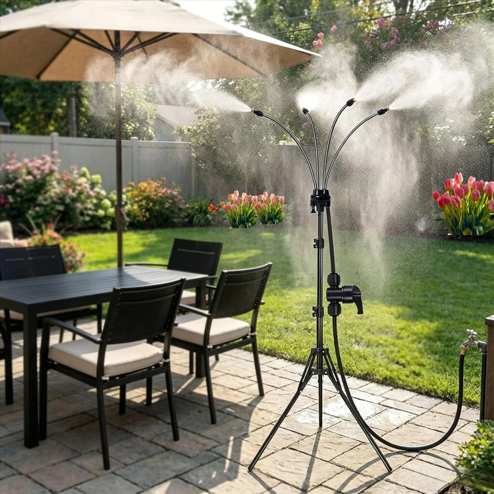 Standing Mister for Outside Patio Adjustable Height Outdoor Misting System 360° Flexible Sprayer Ultra-Fine Mist Cooler for Pati