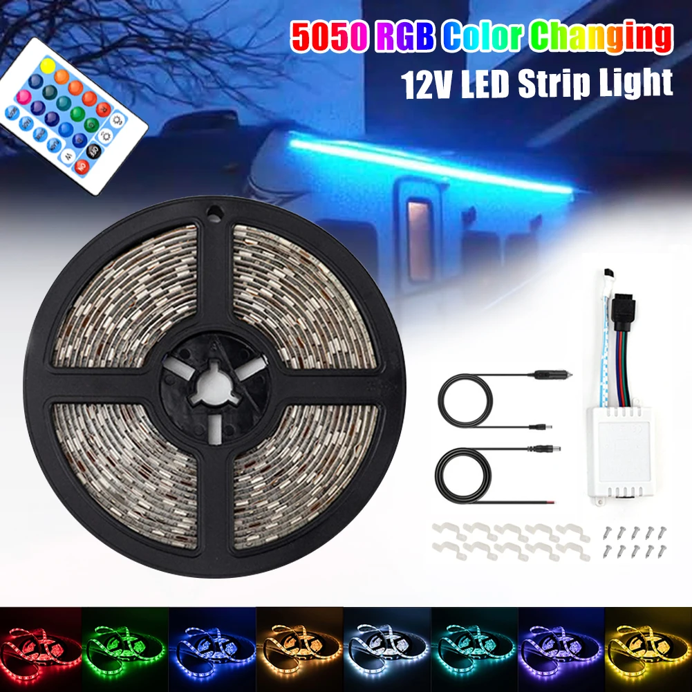 Luces LED para toldo para RV, luces impermeables para toldo de Camper, tira de luces LED RGB de 5m, iluminación Exterior para remolques de viaje, autocaravana