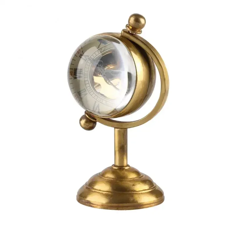 Luxury Yellow Golden Spinning Globe Desk Mechanical Watch Hand Winding Movement Home Office Luxury Decoration Collectable Clock