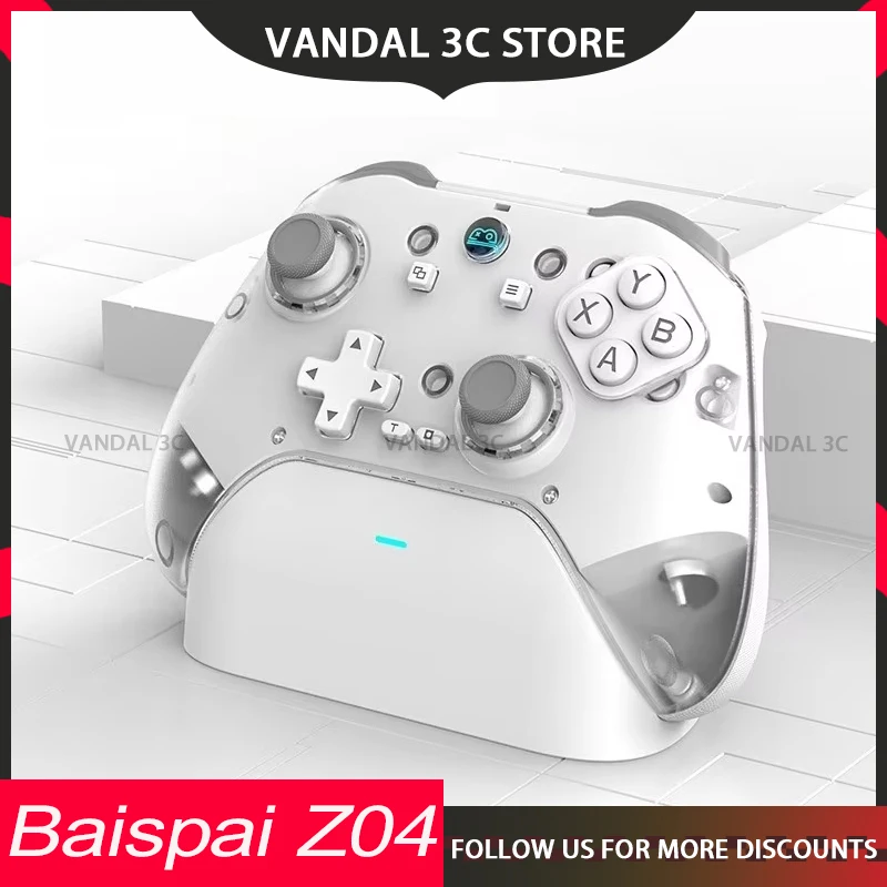 Baispai Z04 Gamepad Hall Rocker 3modes Wireless Bluetooth With Charging Base Gamepad Custom Vibrate Pc/Steam Esports Games Gifts